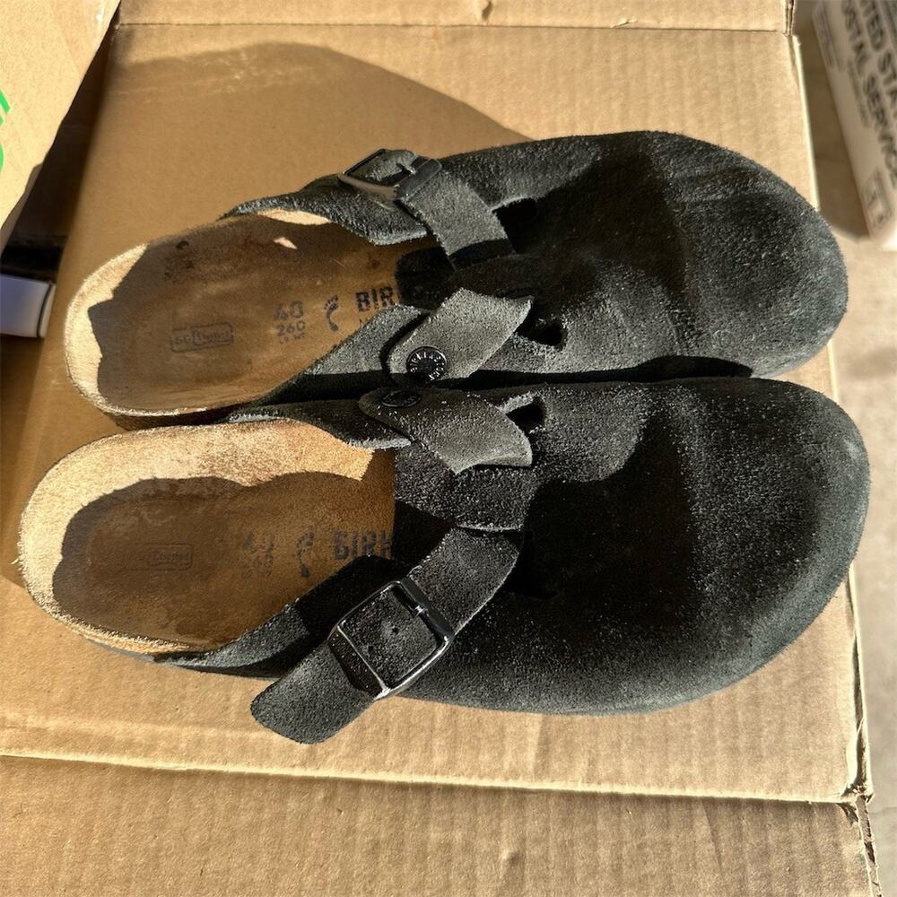 Birkenstock Boston Braid Black Suede Clogs Womens 9-9.5 Mens 7-7.5 EU 40